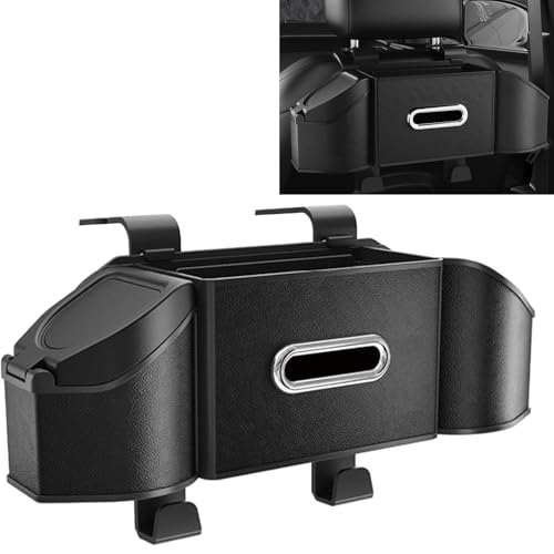 ONEMAJI 7 En 1 Organizador Asiento Coche Trasero para Ford Fiesta MK8 2017-2024, Caja Almacenamiento Vehículo Multifuncional Basura Soporte Teléfono,Black