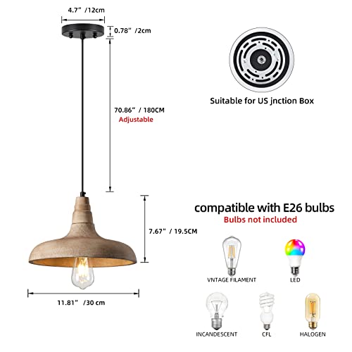 Wood Pendant Light For Kitchen Island, Farmhouse Pendant Lighting, Handmade Wooden Pendant Light Fixture, Adjustable Hanging Ceiling Light Fixtures For Dining Room, Living Room, Bedroom #TOP5