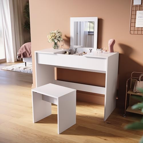 SONNI Tocador con Espejo Plegable,Cómoda