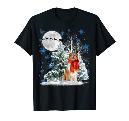 Rough Collie Under Moonlight Snow Christmas Pijama Camiseta
