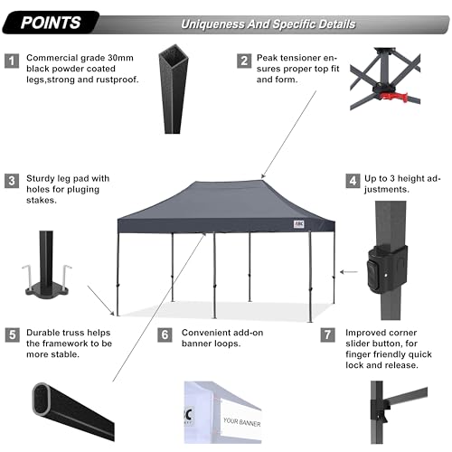 Image of ABCCANOPY Patio Pop Up Canopy Tent 10x20 Commercial-Series (Dark Gray)