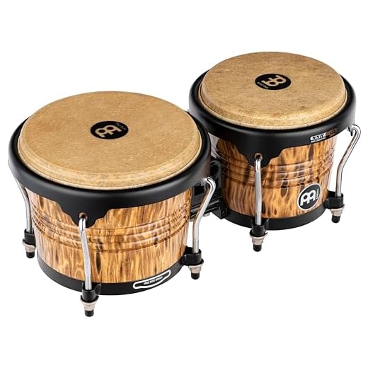 Meinl Percussion Bongos with Rubberwood Stave Shells Free Ride Suspension System and Natural Buffalo Skin Heads, 2-YEAR WARRANTY, Leopard Burl Finish-NOT MADE IN CHINA, (FWB190LB)