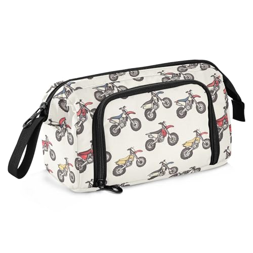Image of Fisyme Motocross Dirt Bike Vintage Pencil Case Large Capacity Pen Bags Box Big Makeup Pouch Organizer