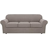 H.VERSAILTEX 4 Piece Stretch Sofa Covers for 3 Cushion Couch Covers for Living Room Furniture Slipcovers (Base Cover Plus 3 Seat Cushion Covers) Upgraded Thicker Jacquard Fabric (Sofa, Taupe)