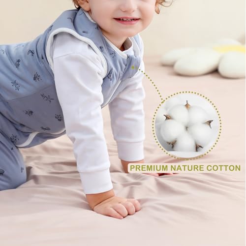 Image of Super Soft Winter 2.5 TOG Sleep Sack with Feet, 100% Cotton Warm Toddler Sleeping Sack with Legs, Ocean, Size M