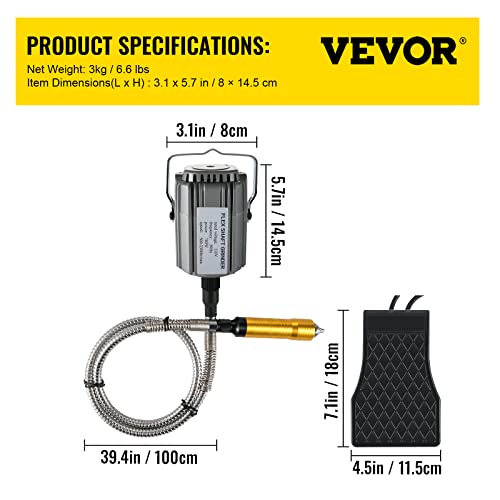 Image of VEVOR Flex Shaft Grinder 780W Rotary Tool 500-23000RPM Rotary Carver with 1 /4 inch 3-Jaw Chuck & Stepless Speed Foot Pedal Hanging Grinding Machine 131PCS Accessories for Jewelry Polishing Grinding DIY