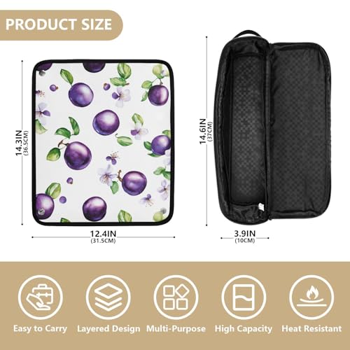 Bolsa de viaje para herramientas de cabello para mujeres con tapete resistente al calor, organizador para plancha, herramientas calientes y accesorios de cuidado capilar, divertido diseño de ciruela blanca miniatura 4