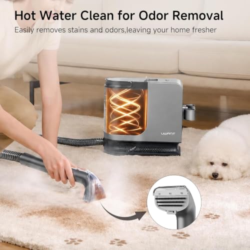 Image of Uwant Portable Carpet Cleaner with Steam& Hot Water 18Kpa Upholstery Cleaner Machine for Pets with Cleaning Tools& Solution Carpet Steam Cleaner for set of 1 Cars,Couch,Furniture