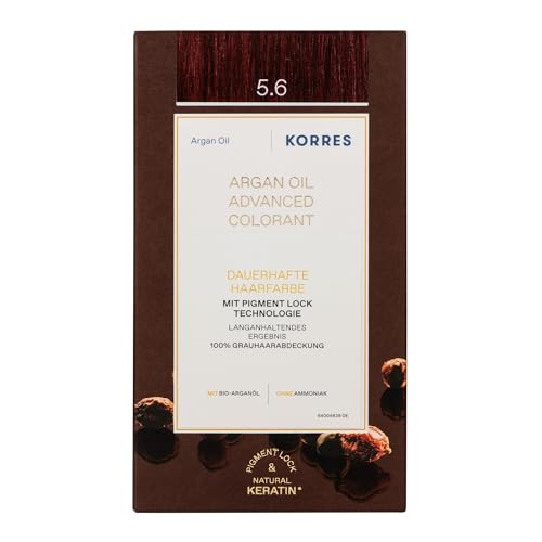 KORRES Argan Oil Colorant – ammoniakfreie Haarfarbe mit Bio-Arganöl Hellbraun Rot 5.6 – 100% Grauhaarabdeckung & vegan für ein langanhaltendes Farbergebnis