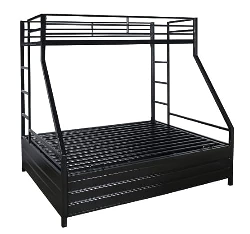 Furnline Queen Size Bunk Bed with Storage | Twin Over Metal Cot for Kids | Bunker Bed for Adults | Double Decker Cot for Kids Room Furniture - Black - Image 4