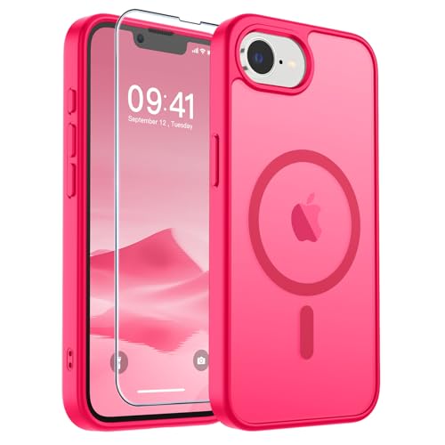 Image of SUPFINE Magnetic for iPhone 17e Case /iPhone 16e Case (Compatible with MagSafe)(Military Grade Drop Protection) Slim Translucent Matte Shockproof with Anti-Fingerprint Phone Case,Hot Pink
