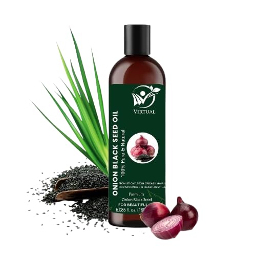 Image of VIRTUAL Pure Essential Oil For Stronger Hair, Body Skin Care, Moisturising Dry Skin, Eyelash & Nails Cold Pressed Oil With No Mineral & Silicones (180ml) (Onion Oil)