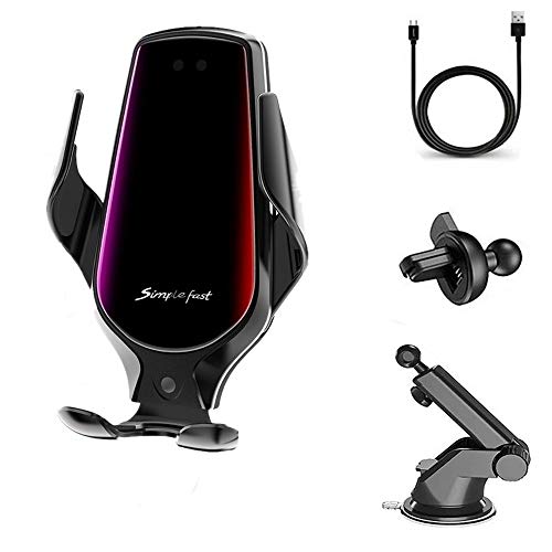 KuWFi Draadloze Autolader, 10W Qi Snel Opladen Auto-Clamping Auto Mount Air Vent Telefoonhouder voorGeschikt voor iPhone 11 Pro XS Max XR X 8 Plus, Samsung S9/S9 +/S8/S8/S8/S7/Note 8 (Zwart)
