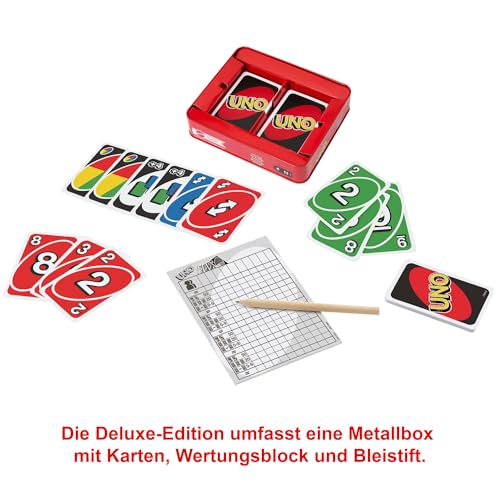 Mattel Games K0888 - UNO Deluxe, in exklusiver Verpackung mit Punkteblock, Sammlerdose, Gesellschaftsspiel, Geschenk ab 7 Jahren – Bild 4