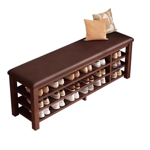 Banc à chaussures en simili cuir marron avec étagères de rangement chic