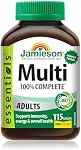 Jamieson 100% Complete Multivitamin for Adults, with Lutein, Calcium, and Biotin. Supports Immunity, Energy, and Overall Health, Packed with Antioxidants, Gluten-Free, One Per Day, 115 Caplets