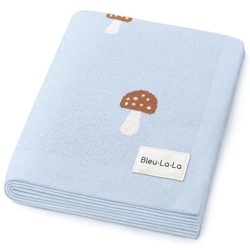 Image of Bleu La La Mushroom Baby Blanket for Boys 100% Cotton Buttery Soft Cozy Receiving Swaddle Crib Stroller Blanket for Shower Gift Registry for Newborns, Infants, Toddlers (Mushroom - Blue)