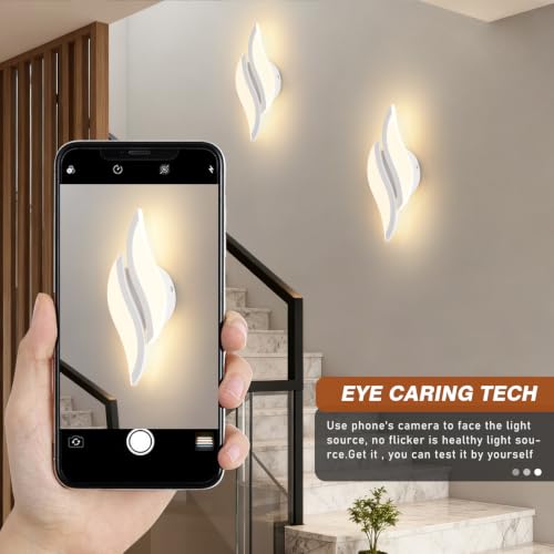 Image of CANEOE Modern LED Wall Sconce 3000K White Indoor Wall Light Fixtures Acrylic Wall Sconce Lighting for Living Room Bedroom Bedside Bathroom Hallway Stairway Wall Lamp (White, 1 Pack,3000K)