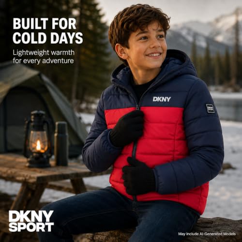Image of DKNY Boys Winter Jacket, Midweight Puffer Coat, Weather Resistant, Hooded