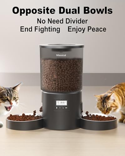 Automatic Cat Feeder 2 Cats, 4.2L Dry Food Auto Dispenser with Double Bowls,Dual Power Supply,Programmable Portion Control,10s Voice Recorder(Black,Stainless Steel Bowls) (Transparent+Black) - Image 4