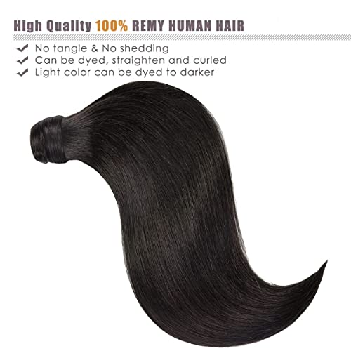 Image of Firstly Traders Human Hair Hairpieces Wrap Around Pony in Women Hair Extension Natural Straight Hair Extensions, 18 inches Dark Brown