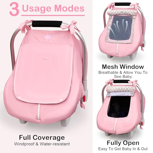 Image of Unicorn Castle Baby Car Seat Cover Infant Car Seat Covers for Babies Breathable Car Seat Canopy Mesh Window Carseat Cover for Four Seasons Newborn