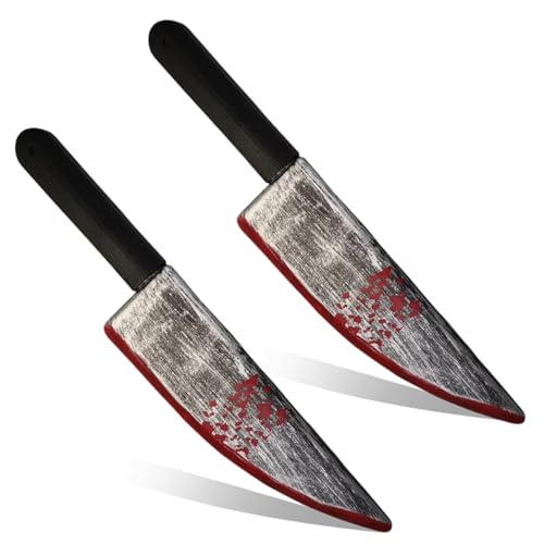 Couteau d'Halloween 2pcs couteau sanglant réaliste 15x3 pouces en plastique Propuls de poche jouet décoratif pour la fête, la farce, le cosplay, les décorations |.Halloween