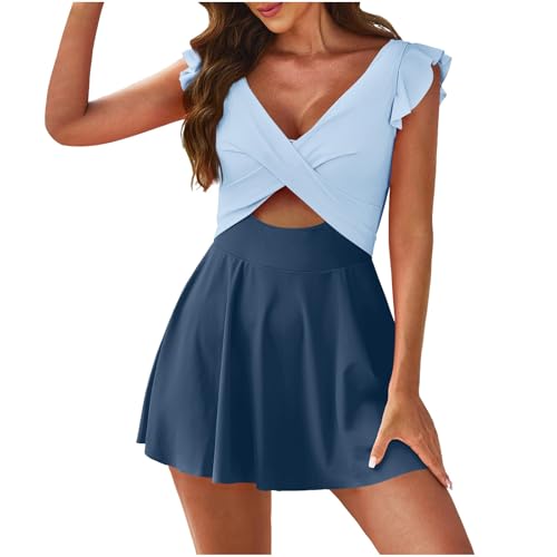 Genérico Costume Donna Intero Curvy Costume da Bagno Donna con Gonna a balze e incrocio Modello Tankini Comodo e pratico Costumi Interi per le vacanze al Mare e il nuoto Indoor