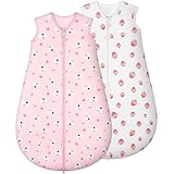 Yukkidds 2er Pack Schlafsack Baby 1.5 TOG, 100% Baumwolle Babyschlafsack Neugeborene im 0-6 Monate, Perfekte für Frühling Herbst Winter (Rosabeeren)