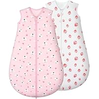 Yukkidds Baby Sleeping Bag 1.5 TOG 100% Cotton Fabric Newborn Sleep Bag 2 Pack for Infant 0-6 Months Unisex Baby Sleep Sack Pink Berry