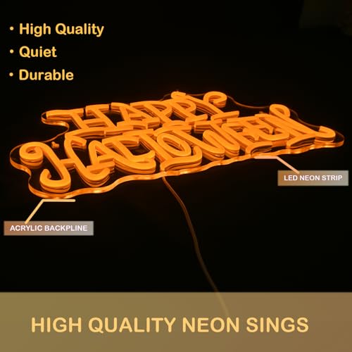 Image of Happy Halloween Neon Sign Golden LED Wall Light Gift for Horror Party Decor
