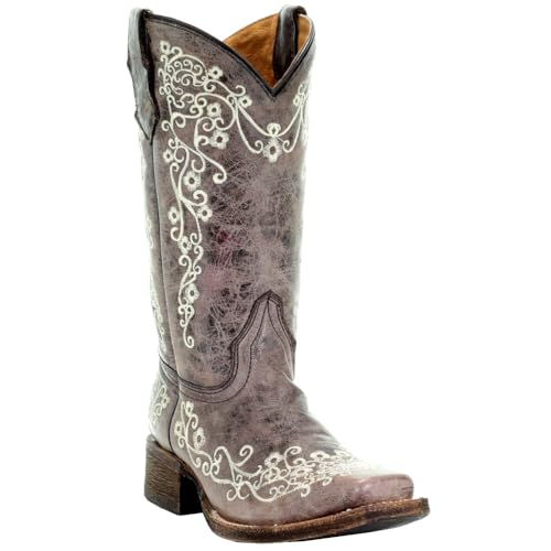 Corral Kids Brown and Bone Embroidery Square Toe Boots2