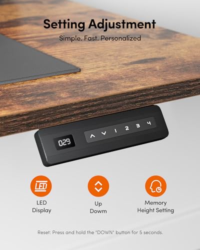 Image of FEZIBO Height Adjustable Electric Standing Desk, 120 * 60cm Stand up Table, Sit Stand Home Office Desk with Splice Board, Black Frame /Rustic Brown Top