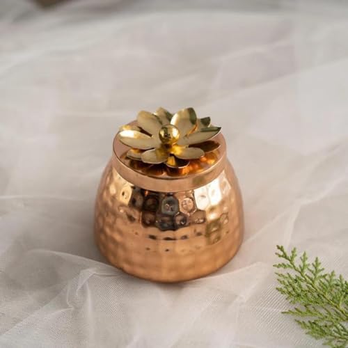Image of SOLINO Hammered Copper Plated Dry Fruit Pot Shape Jars with Lid, Return Gifts for Baby Shower, Serving Bowls /Container for parties (1)