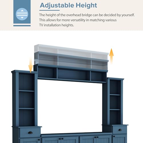 Image of 103 inchL Large Entertainment Center with Bookshelves and Drawers for TVs Up to 75'', Wall Unit Entertainment Center with Adjustable Shelves and Cabinet, Minimalist TV Stands for Living Room Blue