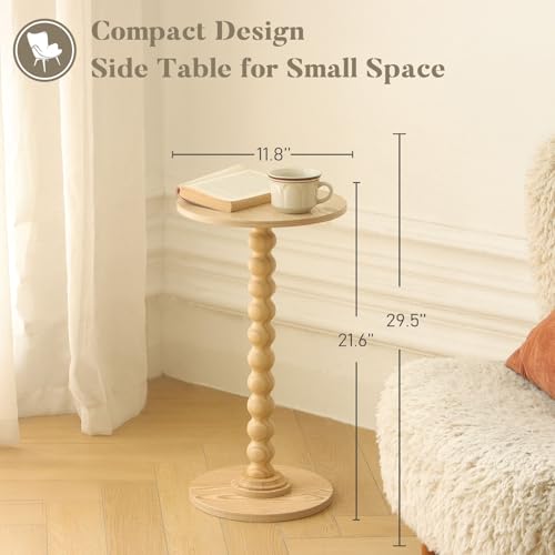 Image of Fultyle Round Side Table, Small Drink Table for Small Spaces, Modern Accent End Table with Solid Wood Leg for Living Room, Bedroom, Corners, and Office (Natural)