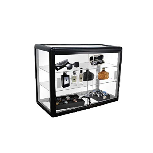 24”W X 12”D X 18”H Counter Top Showcase with Aluminum Frame and Tempered Glass Display Case (Black)