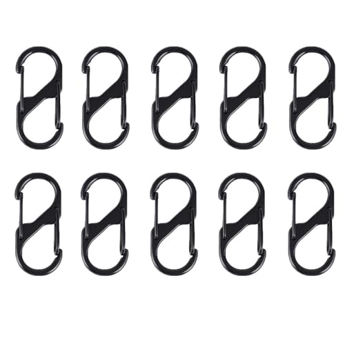 登山バックルS型登山バックル小型登山バックルアウトドア装備登山キャンプ装備置き忘れオートロック超軽量コンパクト型両頭亜鉛合金フック（ブラック10個セット） ﻿ - Akkerds - 商品画像