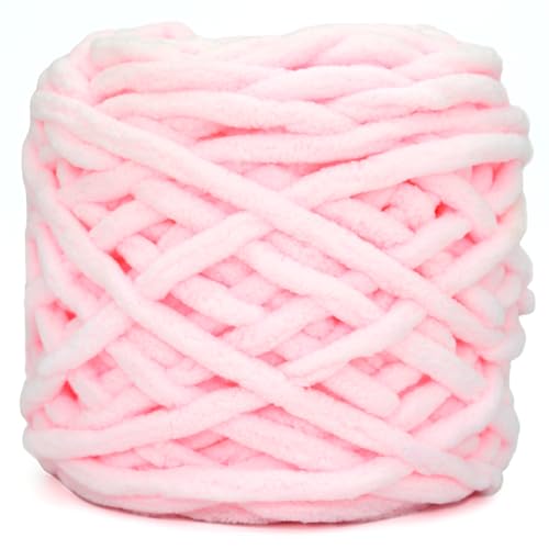 Image of Chunky Chenille Yarn for Crocheting,Pink Fluffy Velvet Plush Yarn Thick Soft Chunky Chenille Yarn Baby Blanket Yarn for Crocheting Knitting Beginners 100g(Pink)