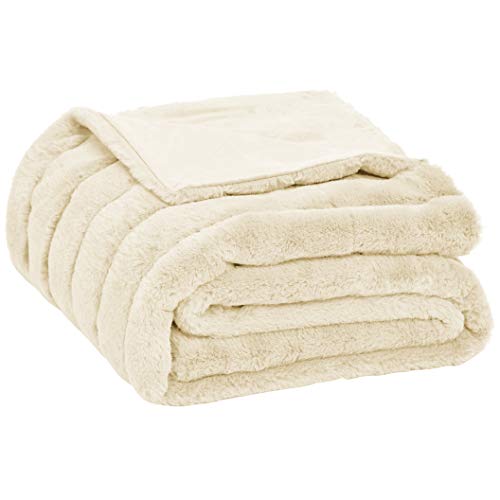 Amazon Basics Faux Fur Striped Throw Blanket - 50 x 60 Inch, Ivory