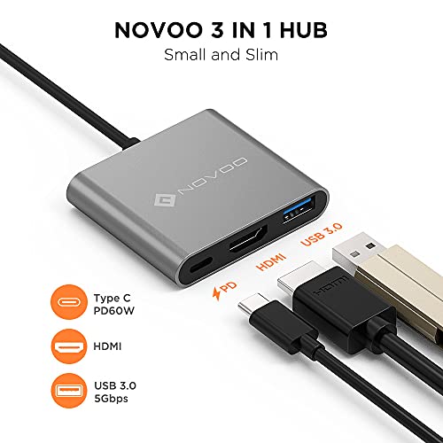 USB C to HDMI Hub, 3 in 1 Adattatore USB C HDMI con HDMI 4K@30Hz, USB 3.0, e PD 60W Docking Station Compatible con Macbook Pro/ChromeBook Pixel/Surface/iPad Pro/Steam Deck - Hub USB - Immagine 1
