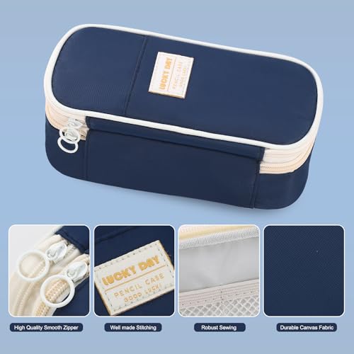 Image of Large Pencil Bag for Boys Teens Kids School Zipper Pencil Pouch Blue | Organizer Aesthetic Pencil Case Big Stationery Pencil Box for School Office, Wear-resistant Fabric, Large Capacity Design