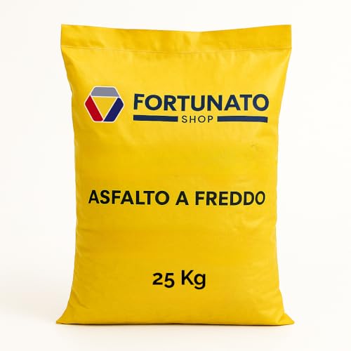FORTUNATO Asfalto a Freddo, Bituminoso Poroso e Drenante, Riparazione Buche Avvallamenti Rappezzi Manto Stradale, Pronto all'Uso 25 Kg (1 Sacco)