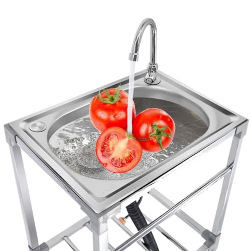 Fregadero Acero Inoxidable Camping Banco De Trabajo Fregadero De Lavandería Portátil 1 Seno Con Escurridor Fregaderos Industriales Robusto Y Estable A Prueba De Derrames Para Exteriores Interior ( Siz