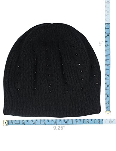 Dahlia Women's Winter Hat - Angora Wool Slouch Beanie w/Pearl Accents, Black