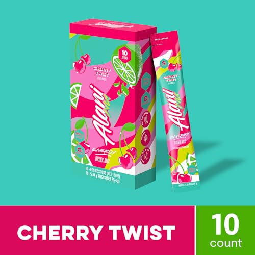 Image of Alani Nu CHERRY TWIST Energy Sticks, Energy Drink Powder, 200mg Caffeine, Pre Workout Performance with Antioxidants, On-The-Go Drink Mix, Biotin, B Vitamins, Zero Sugar, 5-10 Calories, 10 Pack