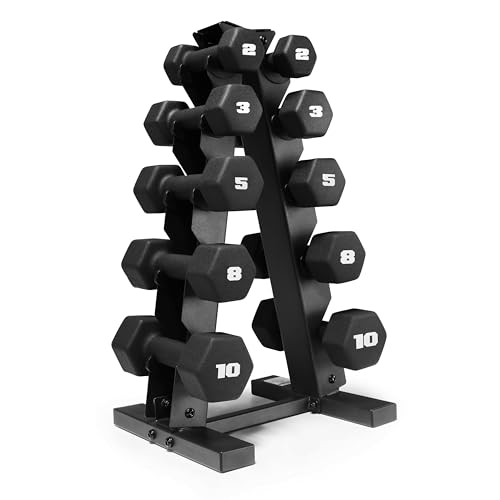 CAP Barbell 56 LB Set of Neoprene Dumbbells with Rack Black | 2, 3, 5, 8, 10 LB pairs