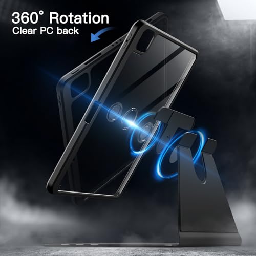 JETech Rotating Case for iPad Pro 11-Inch 2022/2021(4th/3rd gen) with Pencil Holder, 360 Degree Rotation Protective Stand Cover Clear Back, Auto Wake/Sleep (Black)