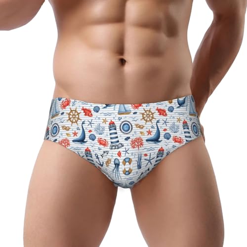 Vosery Mens Underwear - Watercolor Nautical Soft Comfort Breathable Classic Fit Men's Bikini Underwear Briefs