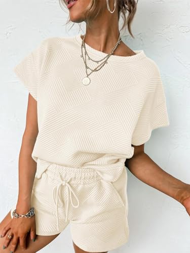 Image of UNCLECAT Womens 2 Piece Lounge Sets Short Sleeve Tops and Shorts Travel Outfits Pajama Set with Pockets